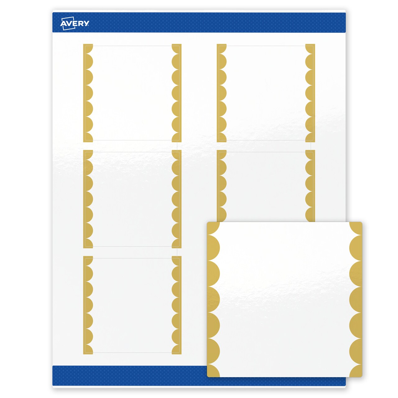 Avery Printable Square Labels, Gold Edge Dots, 3" x 3", Glossy White Square Labels, Permanent, Laser/Inkjet, 60ct, Great for Product Labels